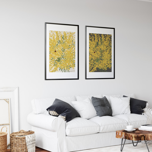 大人っぽいミモザの花】黒背景 インテリア アートポスター Étape92