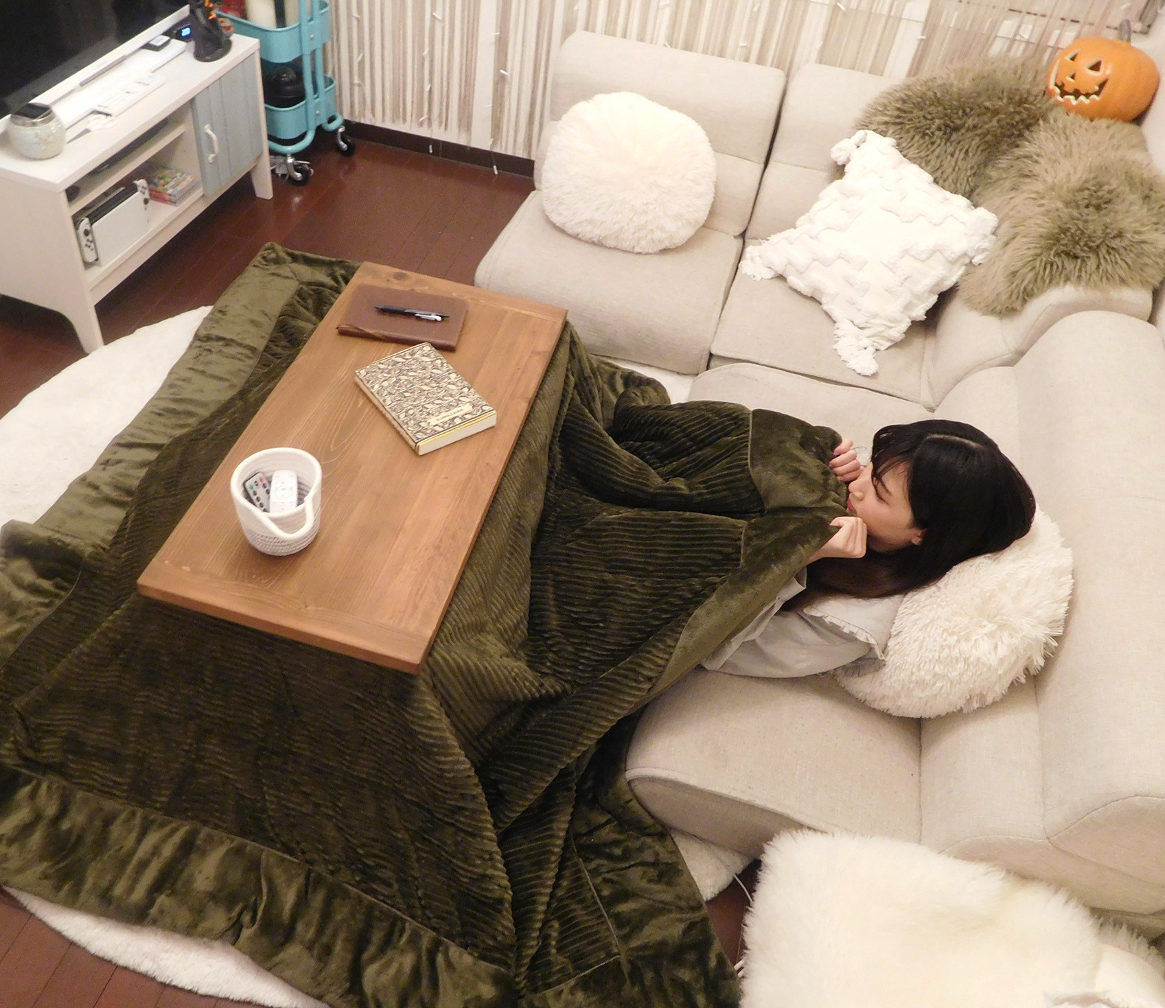 国産無垢材のスリムこたつ｜85×42cm｜折りたたみ脚｜車中泊・キャンプ・ワンルームに