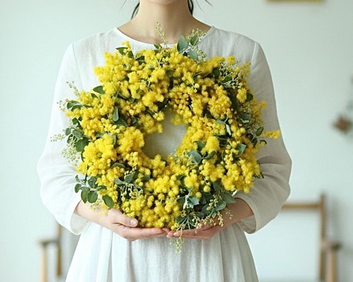ボリュームたっぷり 大きな35cm フレッシュミモザ リース 1月より発送