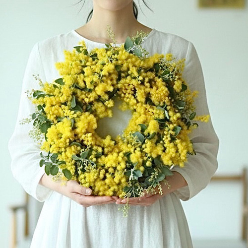 ボリュームたっぷり 大きな35cm フレッシュミモザ リース 1月より発送
