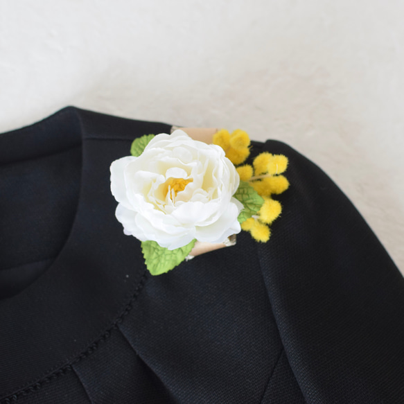 親子コーデ♪コンパクトコサージュ〈ミモザとローズ〉(透明ケース付き) 11枚目の画像