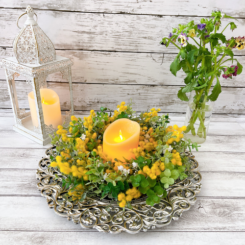 ミモザリース ミモザ フラワリース 玄関飾り 春リース リース