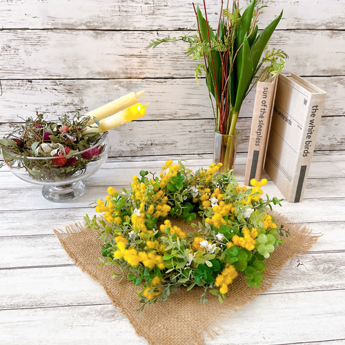 ミモザリース ミモザ フラワリース 玄関飾り 春リース リース
