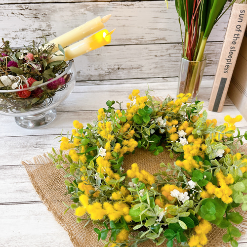 ミモザリース ミモザ フラワリース 玄関飾り 春リース リース