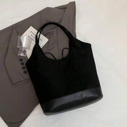 スエード生地 PUレザー デコレーション ショルダートートバッグ(レディース)、ビンテージファッション、大容量、リボン、 7枚目の画像