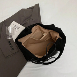 スエード生地 PUレザー デコレーション ショルダートートバッグ(レディース)、ビンテージファッション、大容量、リボン、 6枚目の画像