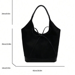 スエード生地 PUレザー デコレーション ショルダートートバッグ(レディース)、ビンテージファッション、大容量、リボン、 5枚目の画像