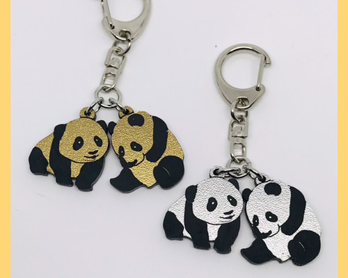 パンダ キーホルダー アクセサリー 動物 双子 両面加工