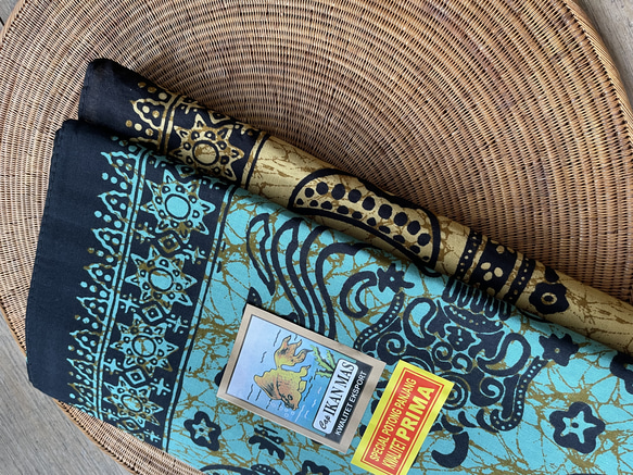 バティックプリントの布　ブルーグリーンバロン 8枚目の画像