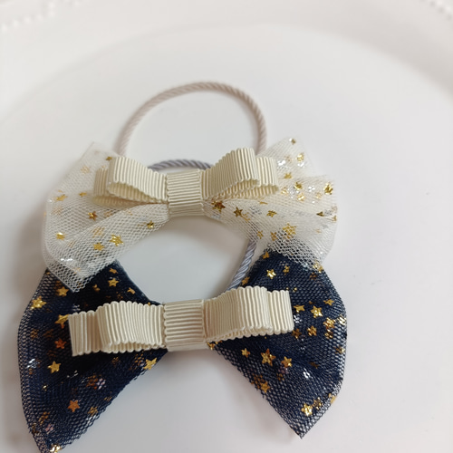 星空リボン☆ベビーヘアクリップ　ヘアゴム 星空リボン☆ベビーヘアクリップヘアゴム