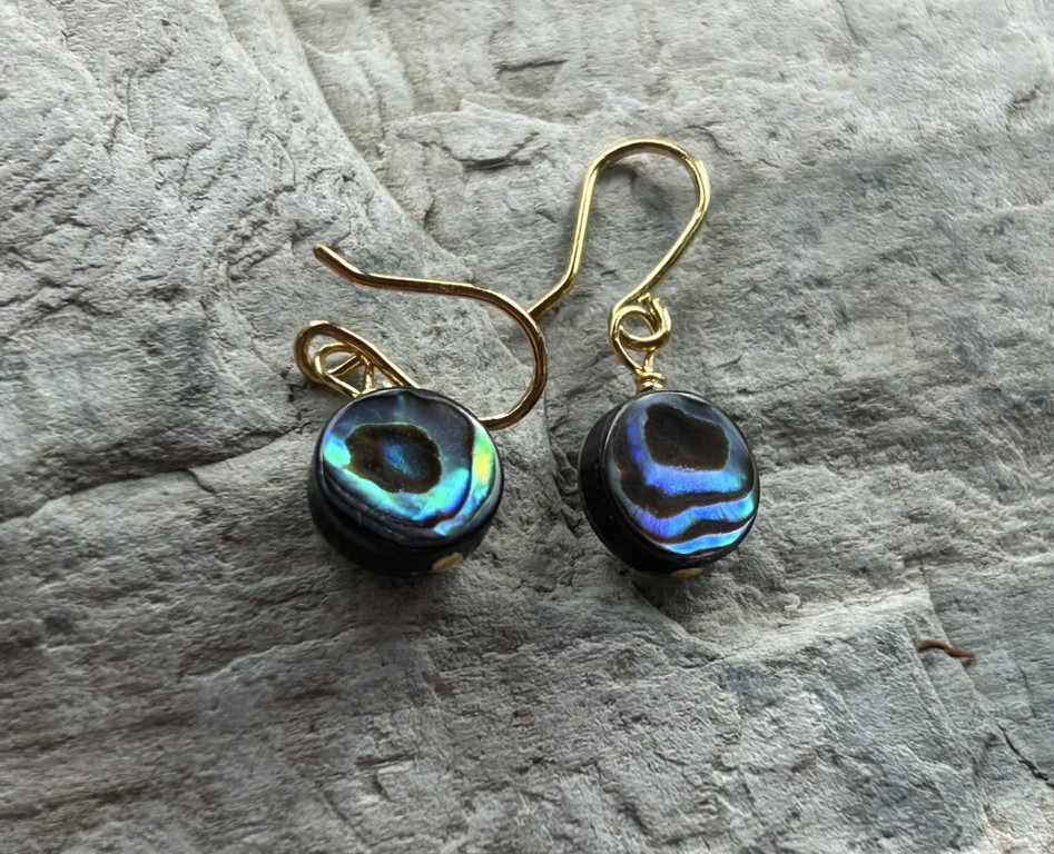 K24純金・天然アバロン（アワビ)ラウンドシェイプ◇フックピアス(両耳分）