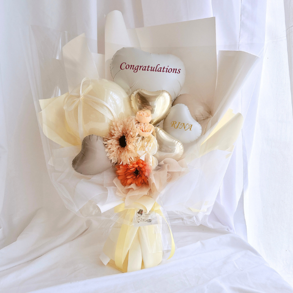 【文字入れ無料⭐︎︎クリーミーカラー　バルーンブーケ】カラー変更可　誕生日　記念日　結婚式　周年祝　卒業　退職　長寿祝