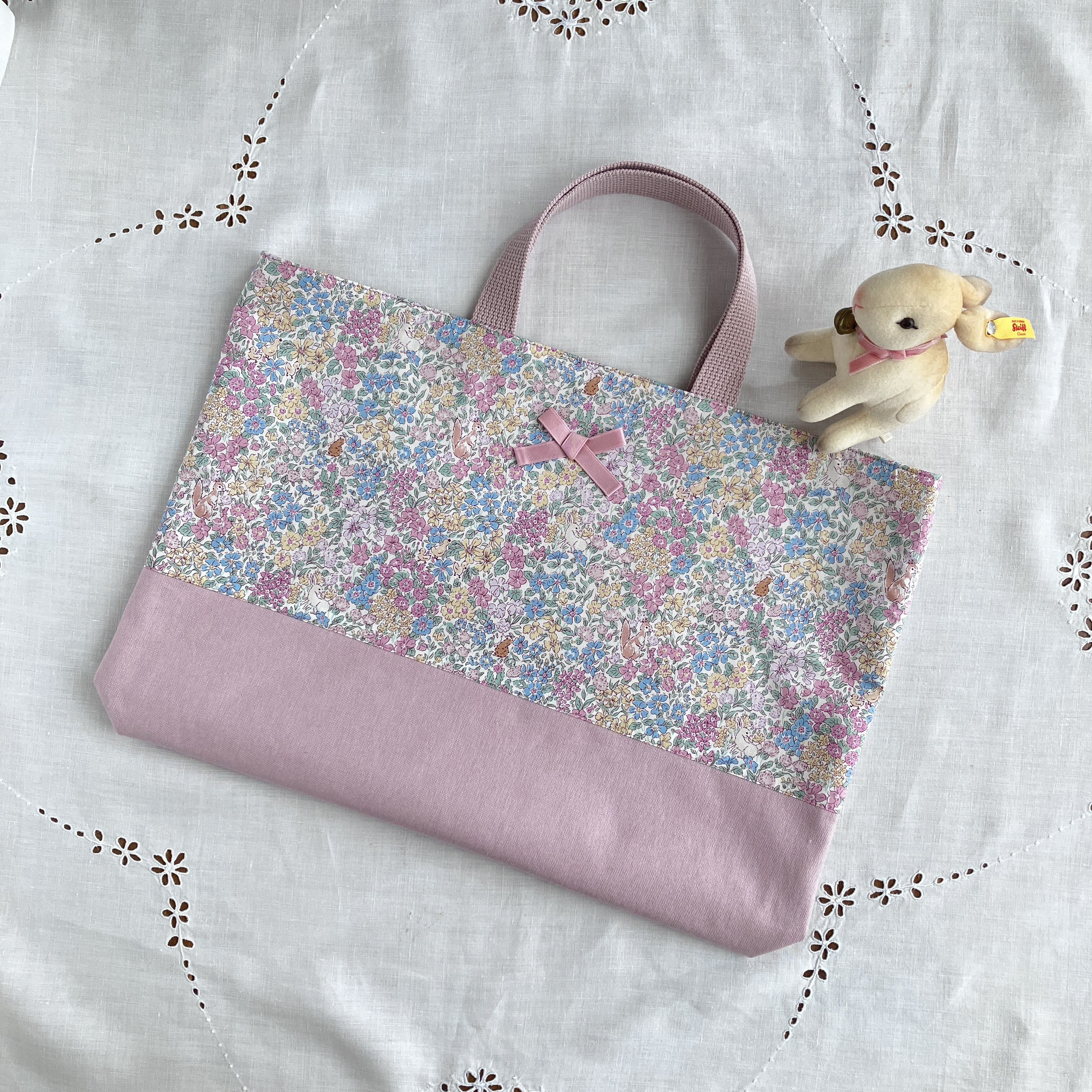 うさぎ りす 動物 リバティ＊サナルイーズ マチ付きレッスンバッグ 30
