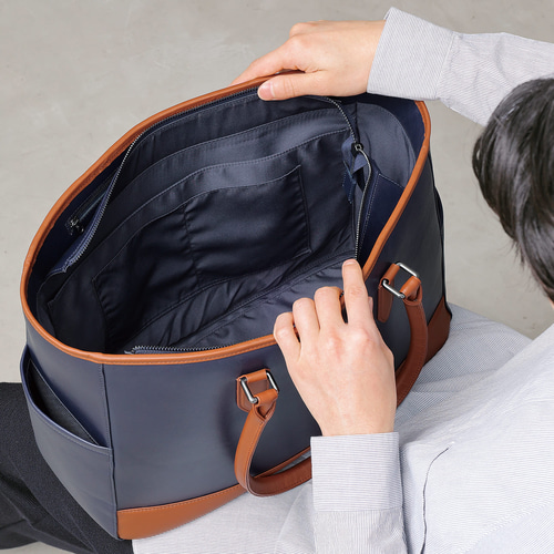 大容量22L 9ポケット トートバッグ メンズ 本革 バイカラー PC14インチ