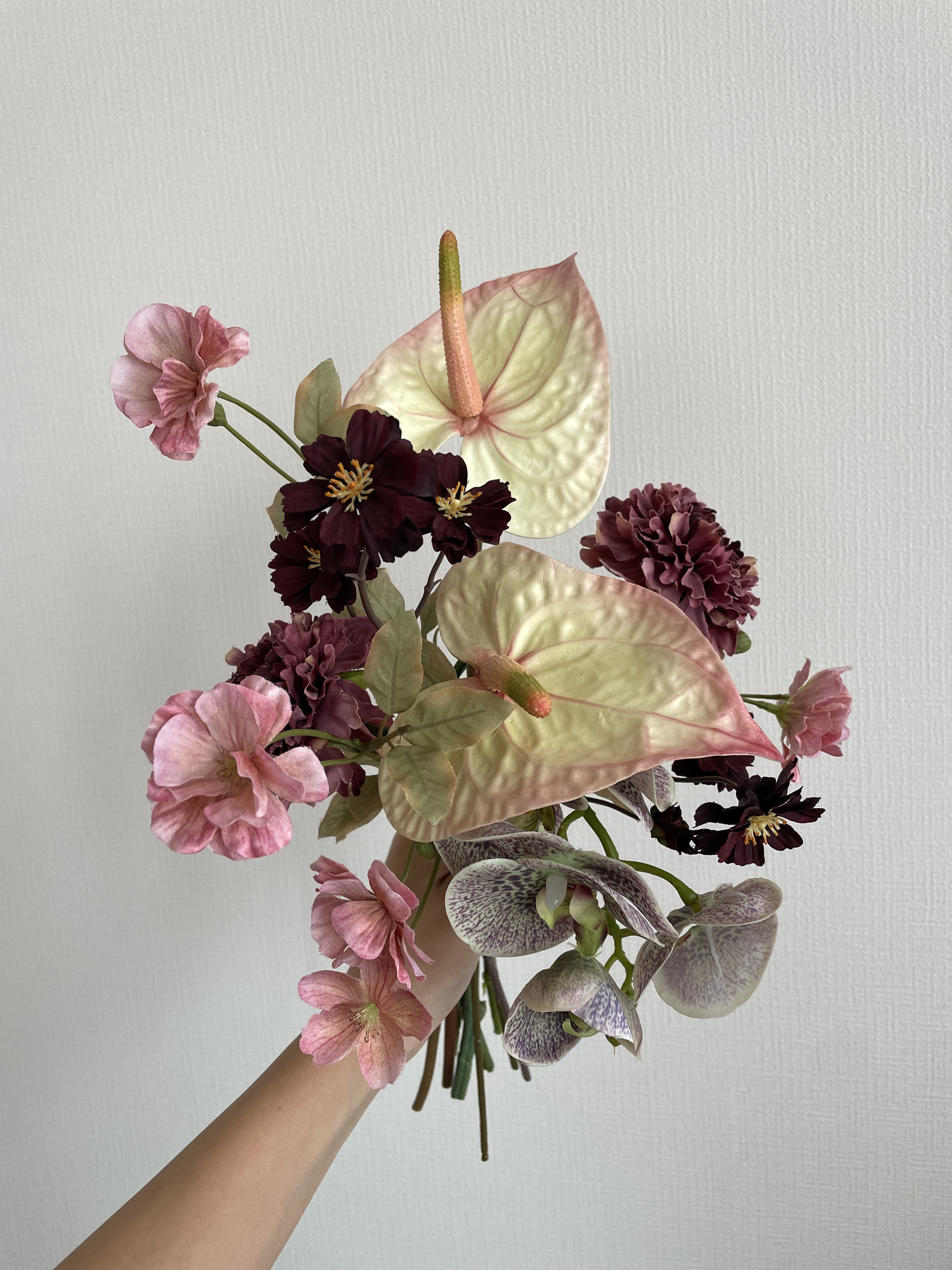 ミニブーケ ウェディング アーティフィシャルフラワ アンスリウム コスモス