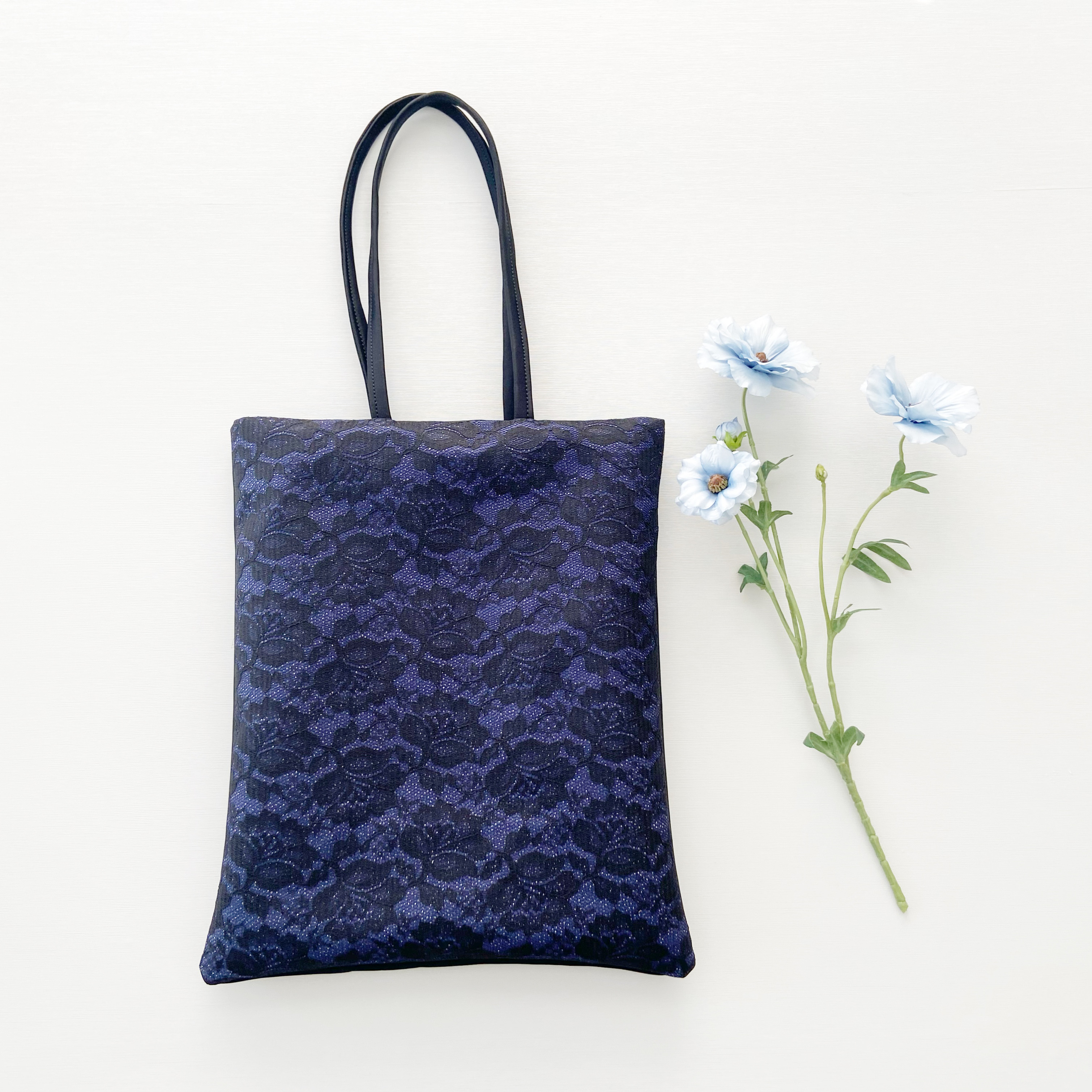 フォーマルサブバッグ★レース　ネイビー&ブラック＊A4収納可＊軽量＊結婚式＊卒入学式＊冠婚葬祭