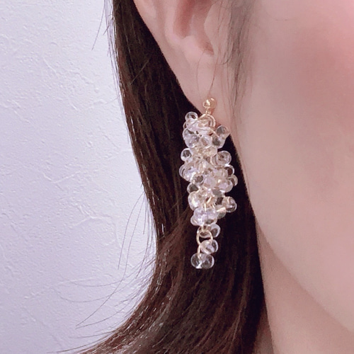 ゆれるイヤリング・ピアス✳︎シャンデリア ピアス*・:.ガラスビーズ