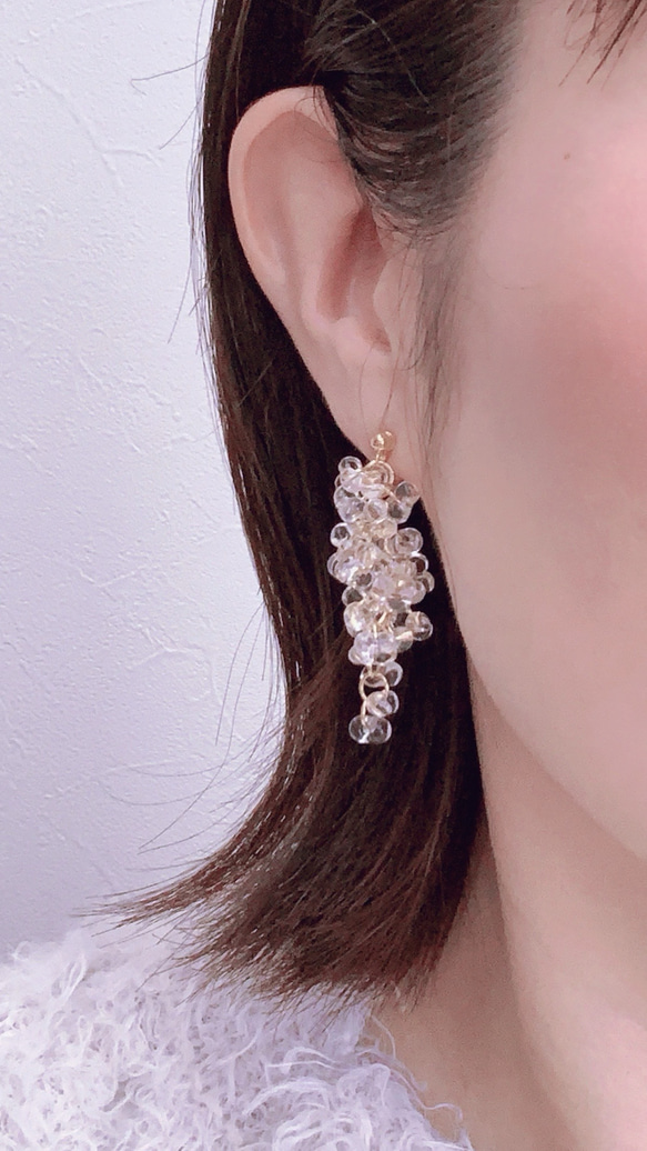 ゆれるイヤリング・ピアス✳︎シャンデリア ピアス*・:.ガラスビーズ