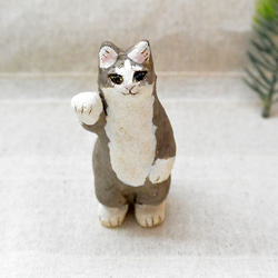 招き猫 オーブン陶芸 ハチワレ猫 立ち姿・中腰スタイル ネコ・ねこ