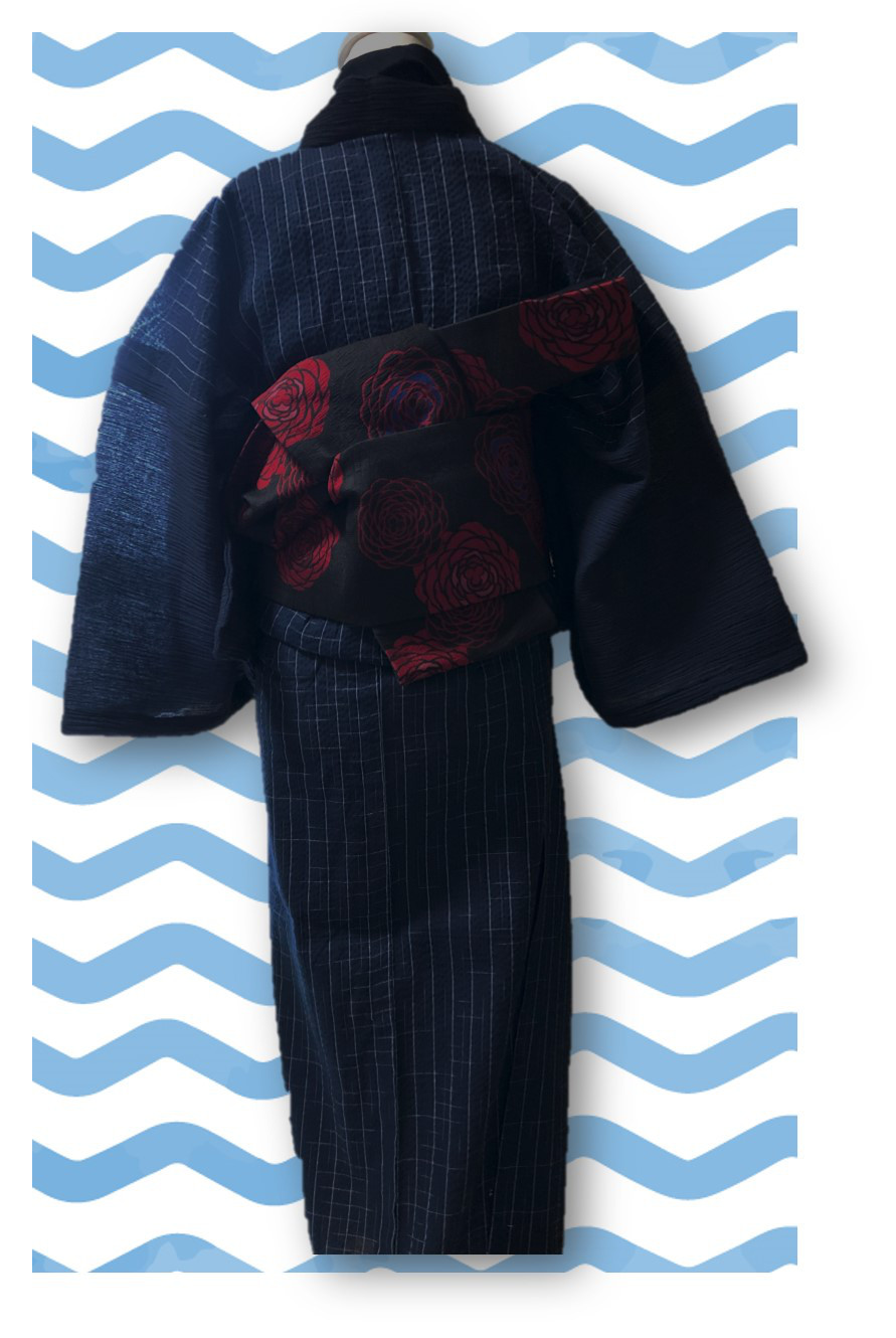 浪漫　ちり綿風 100%格子柄着物