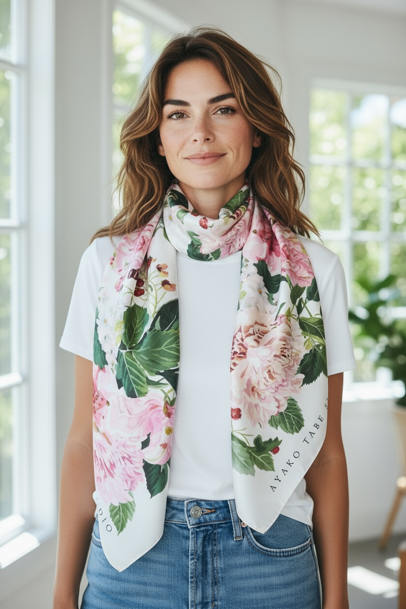 スカーフ　薔薇とジューンベリー