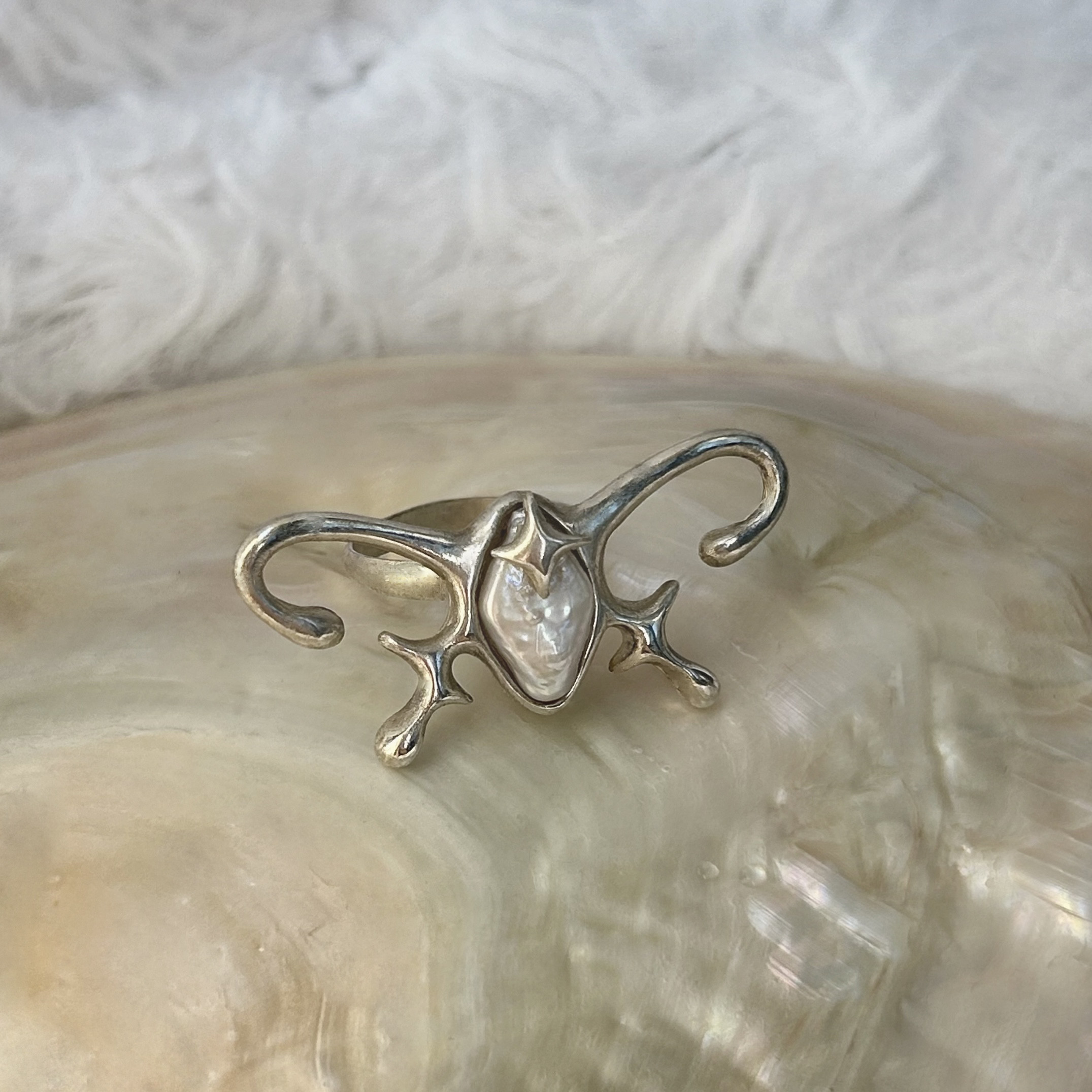 silver fairy pearl ring