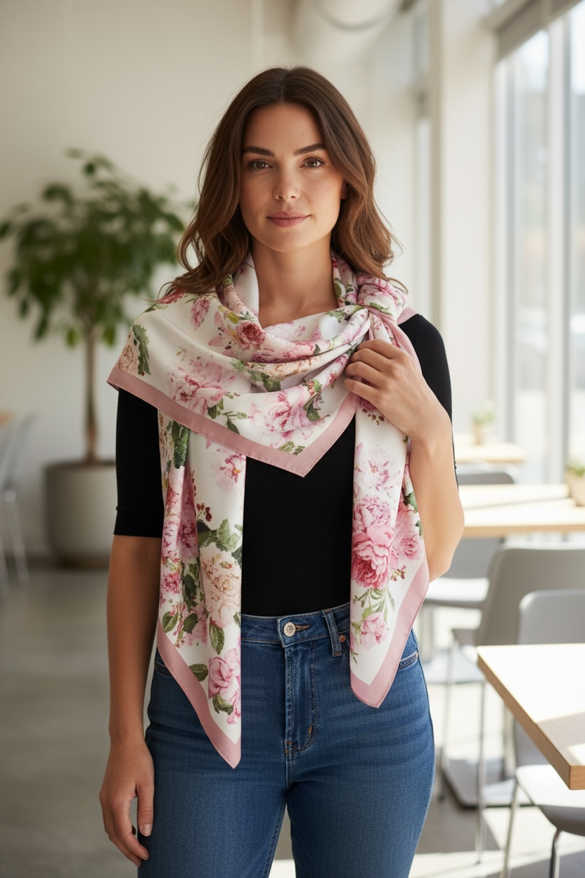 スカーフ　　薔薇とジューンベリー