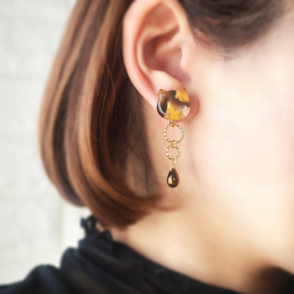 バレンタインショコラな猫ちゃん 2wayイヤリング/ピアス　【選べる5色】 7枚目の画像