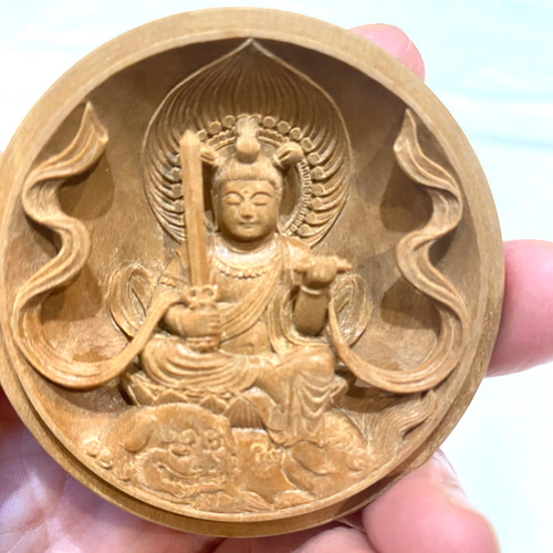 インド老山白檀で作った文殊菩薩の香合仏 彫刻 myougen 通販 18875640