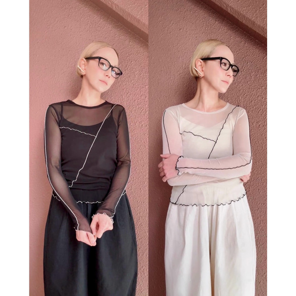 3色あり❤️M＆L❤️型崩れしにくい高収縮のメローシアートップス❤️大人モード❤️BLACK &IVORY＆BEIGE 18枚目の画像