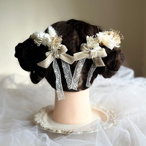 ツイン お団子 髪飾り 成人式 卒業式 七五三 プリザーブド