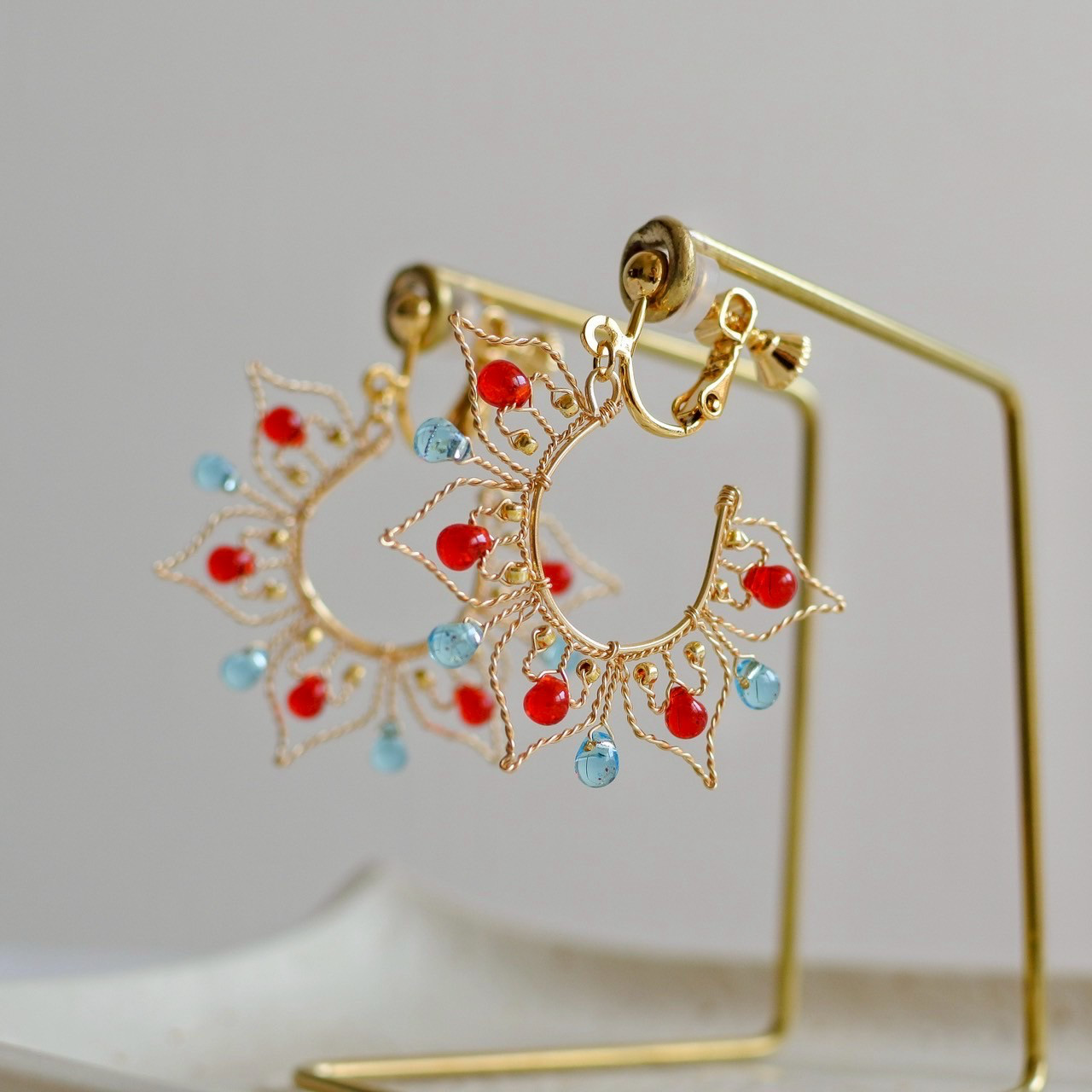 小枝耳飾り【特別な色香(夕暮れ)】小枝ピアス　小枝イヤリング　ワイヤーアクセサリー