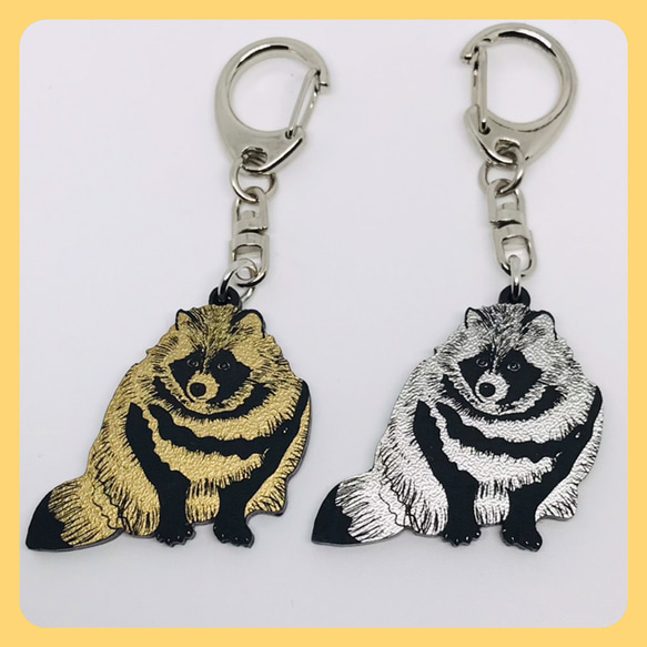 タヌキ キーホルダー アクセサリー 動物 狸 たぬき 両面加工