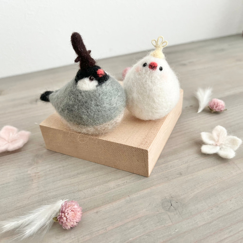 ふわまる文鳥さんのひな人形 羊毛フェルト 羊毛フェルト Paruku
