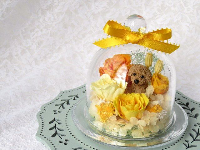 うちの子　ペットが選べるガラスドームアレンジメント 　お祝い　メモリアル　お花