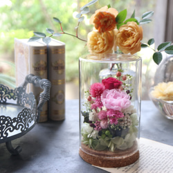 コルクガラス瓶アレンジ＊お花を瓶に閉じ込めて〜ピンク【母の日・敬老