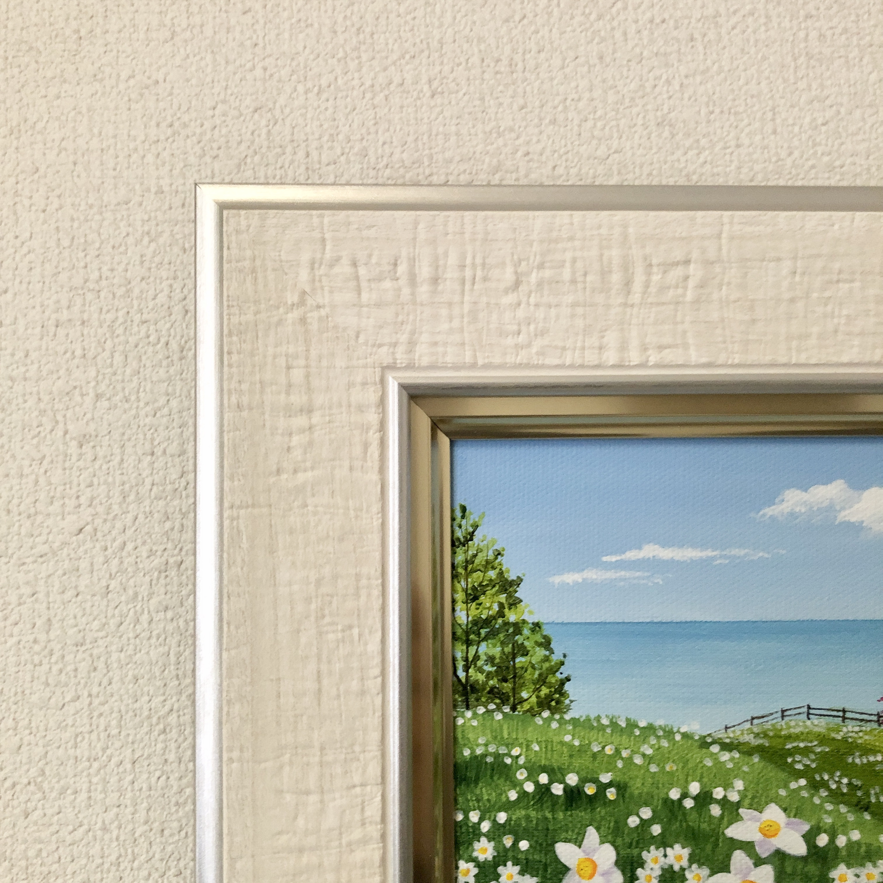 アクリル画　原画　「スイセンの咲く丘02」額縁付　SMサイズ　キャンバス スイセンの咲く丘02」アクリル画 原画 額縁付 キャンバス SM
