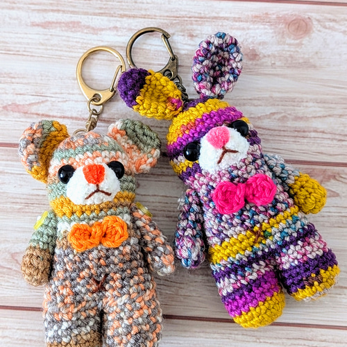 ブラウン系段染め糸のくまたんキーホルダー☆あみぐるみ☆編み