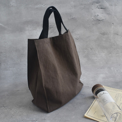 A4入るサブバッグ(持ち手ショート)/エコバッグ/綿麻ダメージダイド/国産生地 4枚目の画像