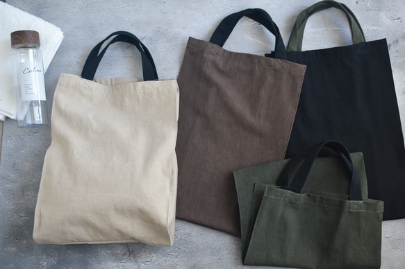 A4入るサブバッグ(持ち手ショート)/エコバッグ/綿麻ダメージダイド/国産生地 10枚目の画像