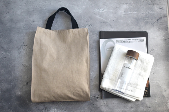 A4入るサブバッグ(持ち手ショート)/エコバッグ/綿麻ダメージダイド/国産生地 2枚目の画像