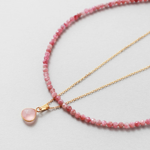 天然石とビーズのネックレス&ブレスレット（ピンク） 大人可愛い！】ピンクトルマリン一連ネックレス 天然石 ビーズ