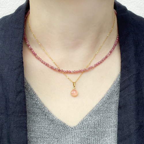 大人可愛い！】ピンクトルマリン一連ネックレス 天然石 ビーズ くすみ