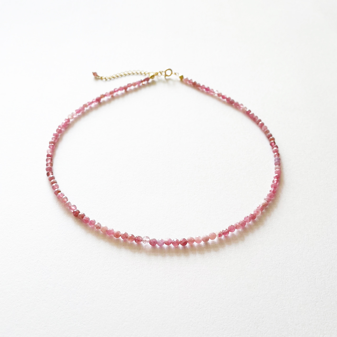 【大人可愛い！】ピンクトルマリン一連ネックレス　天然石 ビーズ くすみカラー 大人ピンク