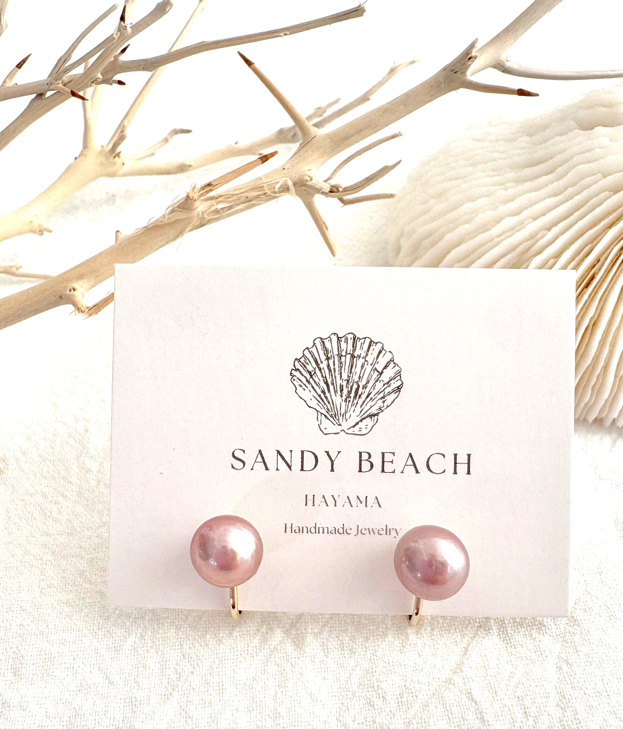 【イヤリング】モーヴピンク　淡水パールイヤリング(ネジバネ式)