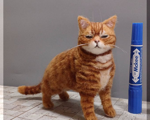 ✿羊毛フェルト✿茶トラ猫ちゃん✿ハート✿赤✿ 羊毛フェルト 猫 仲良し子猫ちゃん 茶トラ猫とキジトラ猫 茶トラ