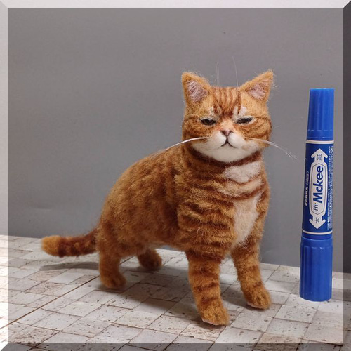 羊毛フェルト 猫 茶トラ猫さん チャトラ ブサ猫 ねこ ネコ 猫