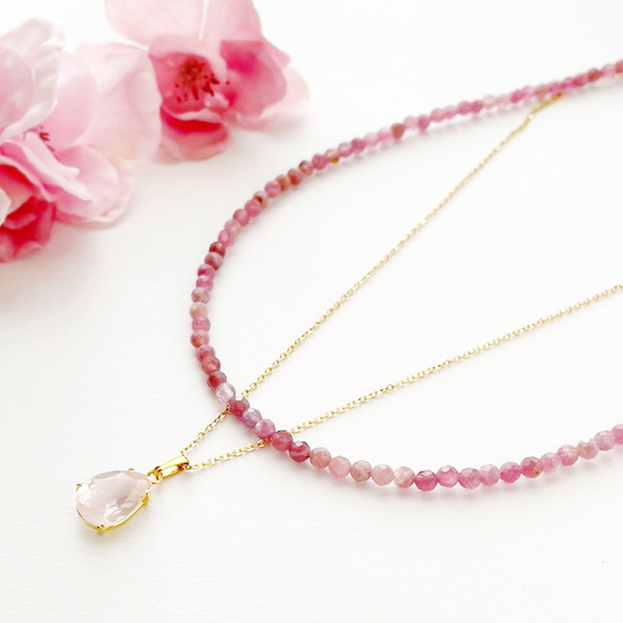 【2点セット!】 桜色ネックレスセット 春色  春限定  大人可愛い 上品 天然石