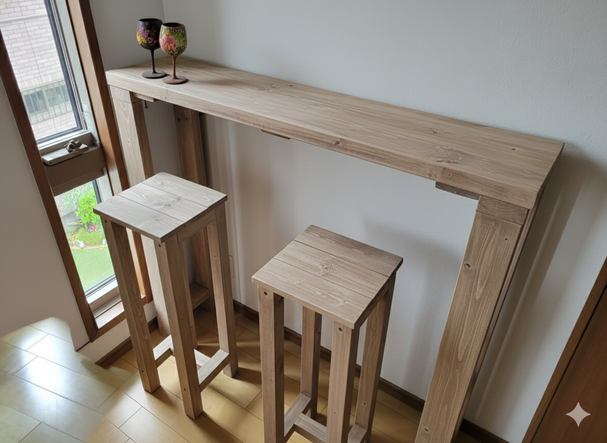 120×27  ハイカウンターテーブル　アンティーク　ウォールナットワックス仕上げ　屋内　屋外　ダイニングテーブル