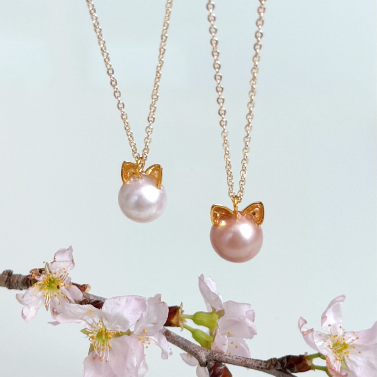 【長さカラーが選べる】ねこ ピンク 白 淡水パール ネックレス 誕生日 母の日ギフト プレゼント 14kgf 猫モチーフ